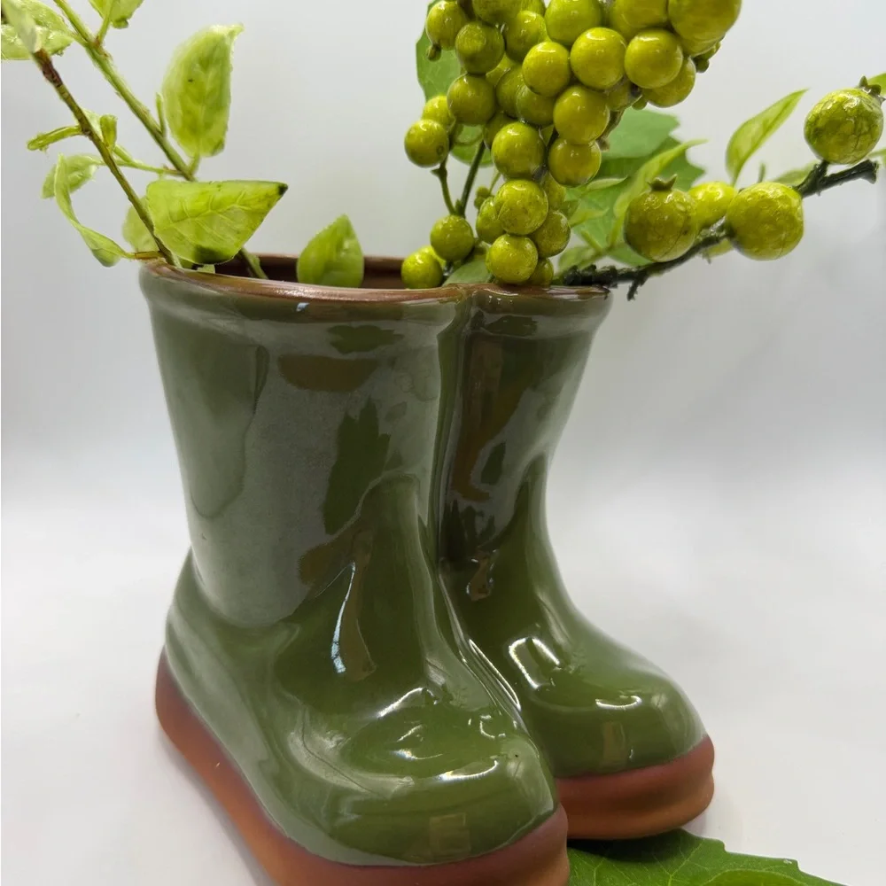 Eddie Bauer Olive Green Boot Planter with Faux Greenery - Picture 16 of 16